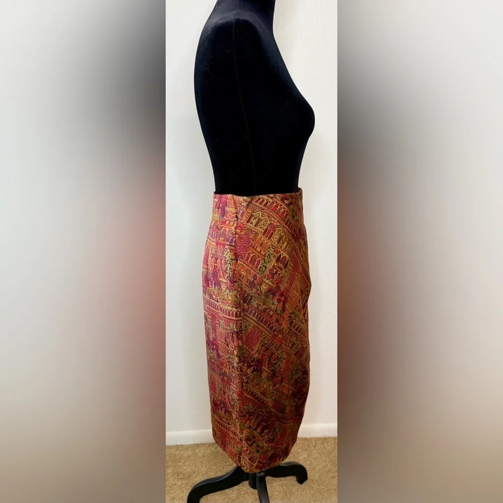 Vintage Linda Allard Ellen Tracy Silk Faux Wrap Skirt Persian Durbar Print 4 EUC